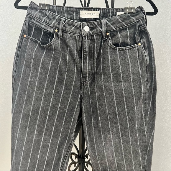 PacSun Women's Black Pinstripe Straight Leg Jeans - Picture 2 of 11